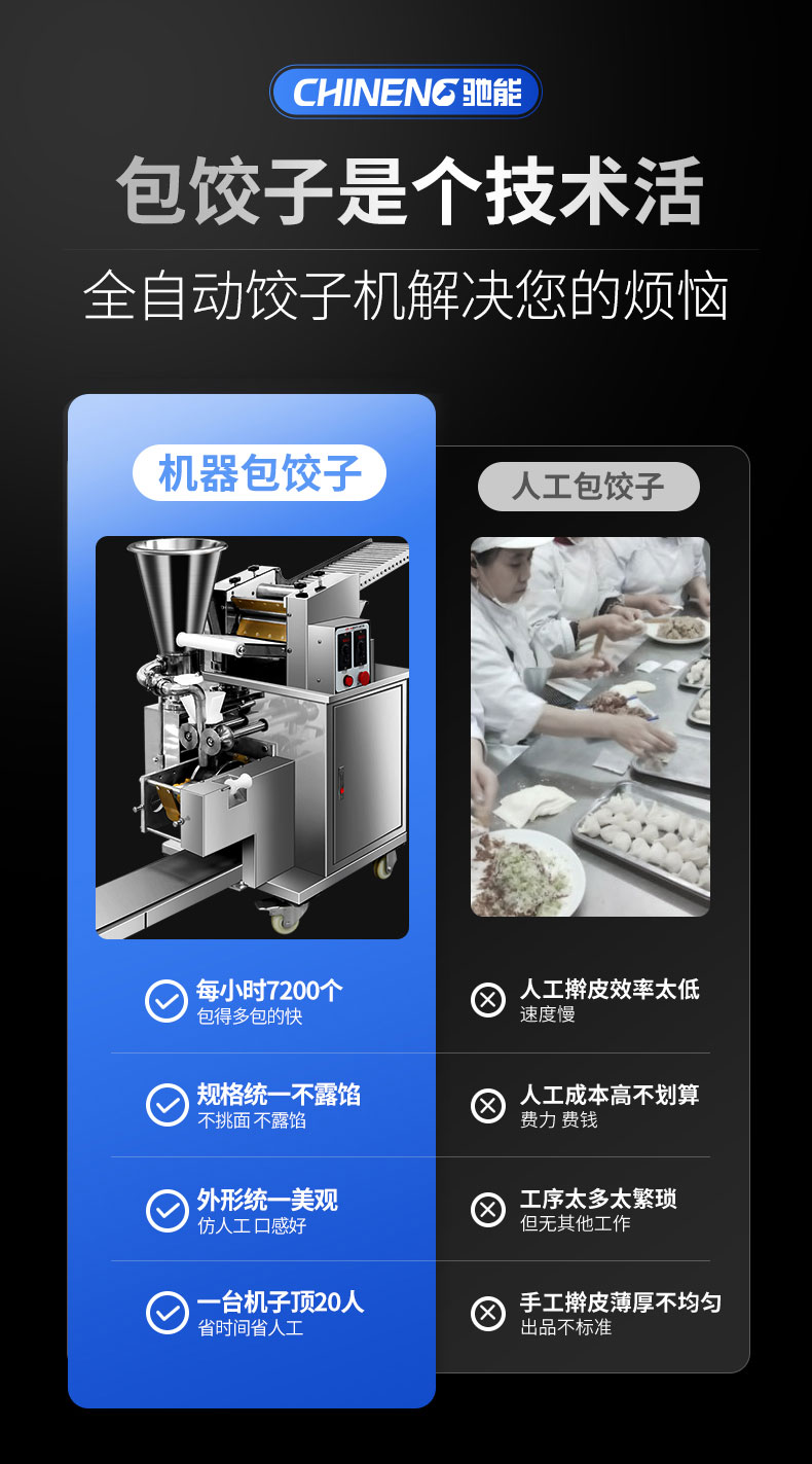 G22恒峰全自动饺子机人工包饺子对比 G22恒峰全自动饺子机人工包饺子对比